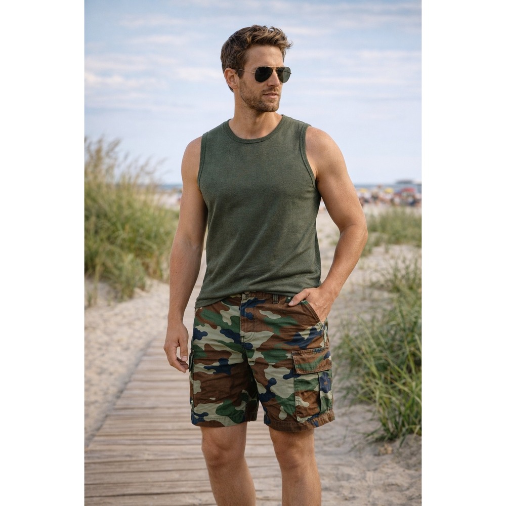 PacSun Mens Camo Cargo Shorts Size 32 Woodland Ripstop Utility Streetwear retro